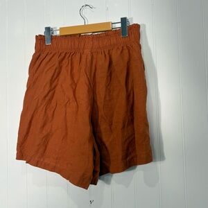 Linen Shorts  Rust Elastic Waist Relaxed Boho Summer  Natural Fabric Medium